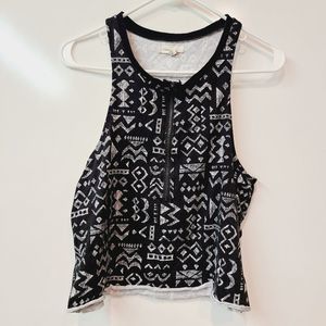 Silence & Noise Black Tribal Print Crop Top Racerback Tank Shirt Size Medium